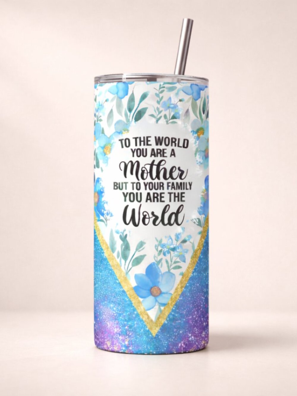 20 oz Mother Quote Floral Skinny Tumbler | Stainless Steel Insulated Travel Cup
